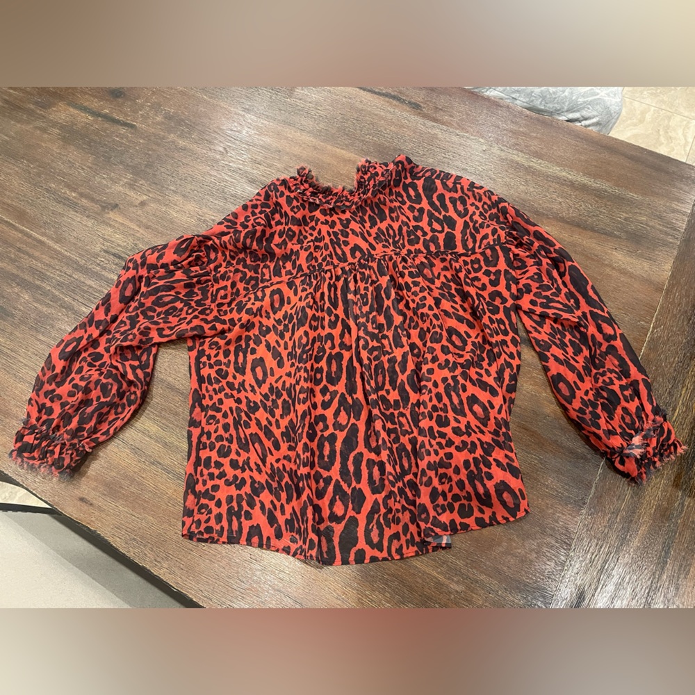 Zara Red and Black Animal Print Top